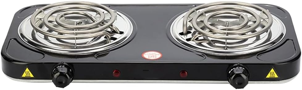 Quemador de encimera compacto y portátil, quemador en espiral doble para encimera, 2000 vatios, controles de temperatura de placa caliente