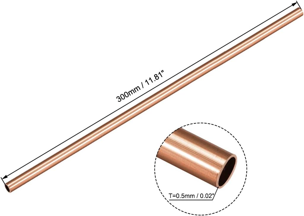 uxcell Tubo de cobre, 0.079 in, 0.118 in, 0.157 in, 0.197 in, 0.236 in, 0.276 in de diámetro exterior x 0.020 in, grosor de pared, 11.811 in de