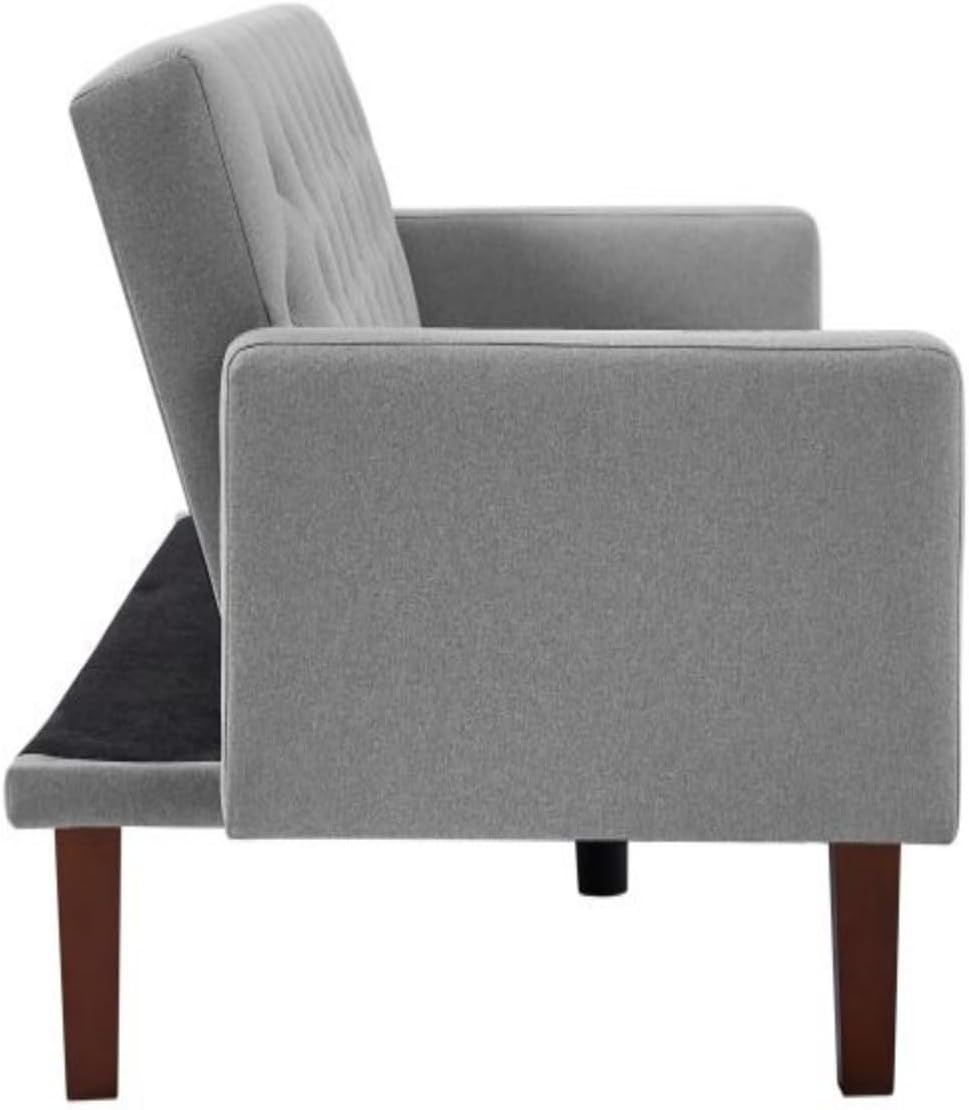 Sofá cama convertible de mediados de siglo con respaldo copetudo gris con patas de madera cónicas para sala de estar, apartamento, sala de estar