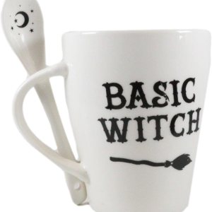 Ebros Gift Wicca Gothic Alchemy Witchcraft Divinity – Juego de taza y cuchara de porcelana con mango integrado de soporte de cuchara de 9 onzas, Ebros Gift Wicca Gothic Alchemy Witchcraft Divinity – Juego de taza y cuchara de porcelana con mango integrado de soporte de cuchara de 9 onzas,