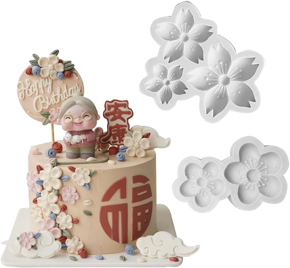KALAIEN Molde de silicona para fondant de flor de cerezo, 2 piezas para decoración de tartas, decoración de cupcakes, manualidades de azúcar