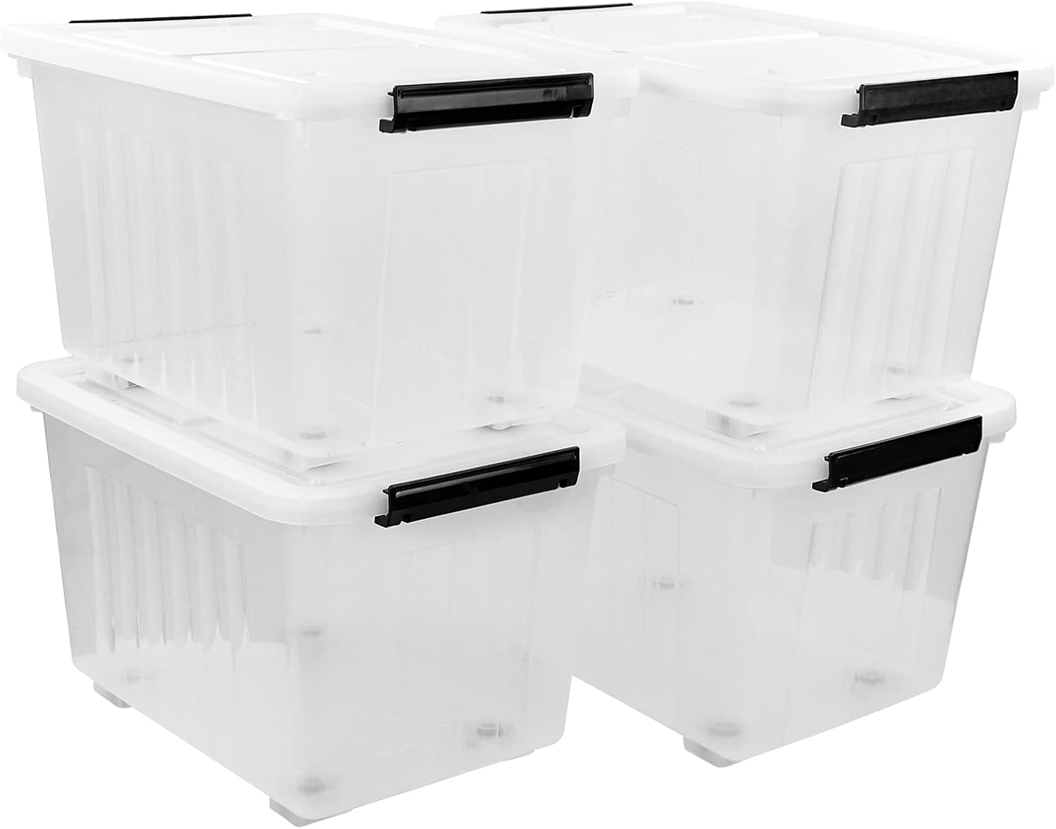 Bringer Paquete de 4 cajas grandes de plástico transparente con tapa, cajas de almacenamiento transparentes con ruedas de 42 L