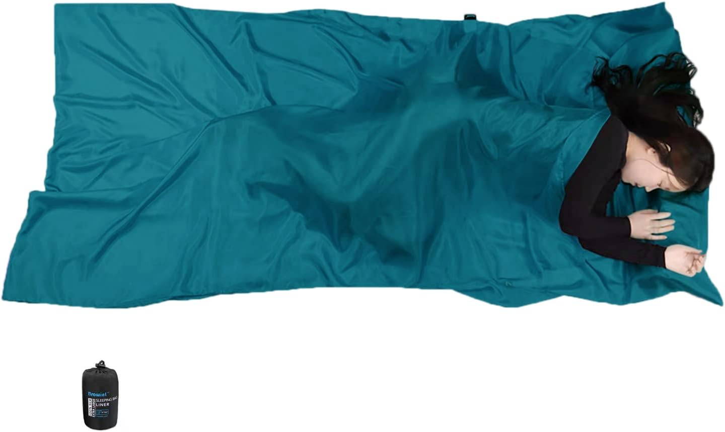 Forro de seda para saco de dormir, saco de dormir de seda, extra ancho de 87 x 43 pulgadas, sábana de viaje ligera para hoteles, más colores para