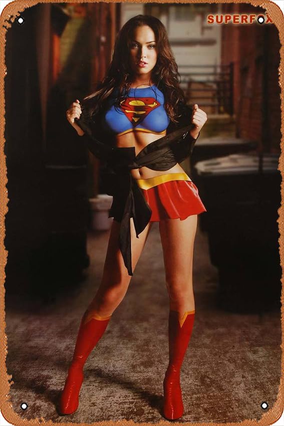 Megan Fox Superfox – Disfraz de película de 11 x 17 pulgadas, cartel de metal retro, letrero de lata vintage para bar, hombre, cueva, cafetería,