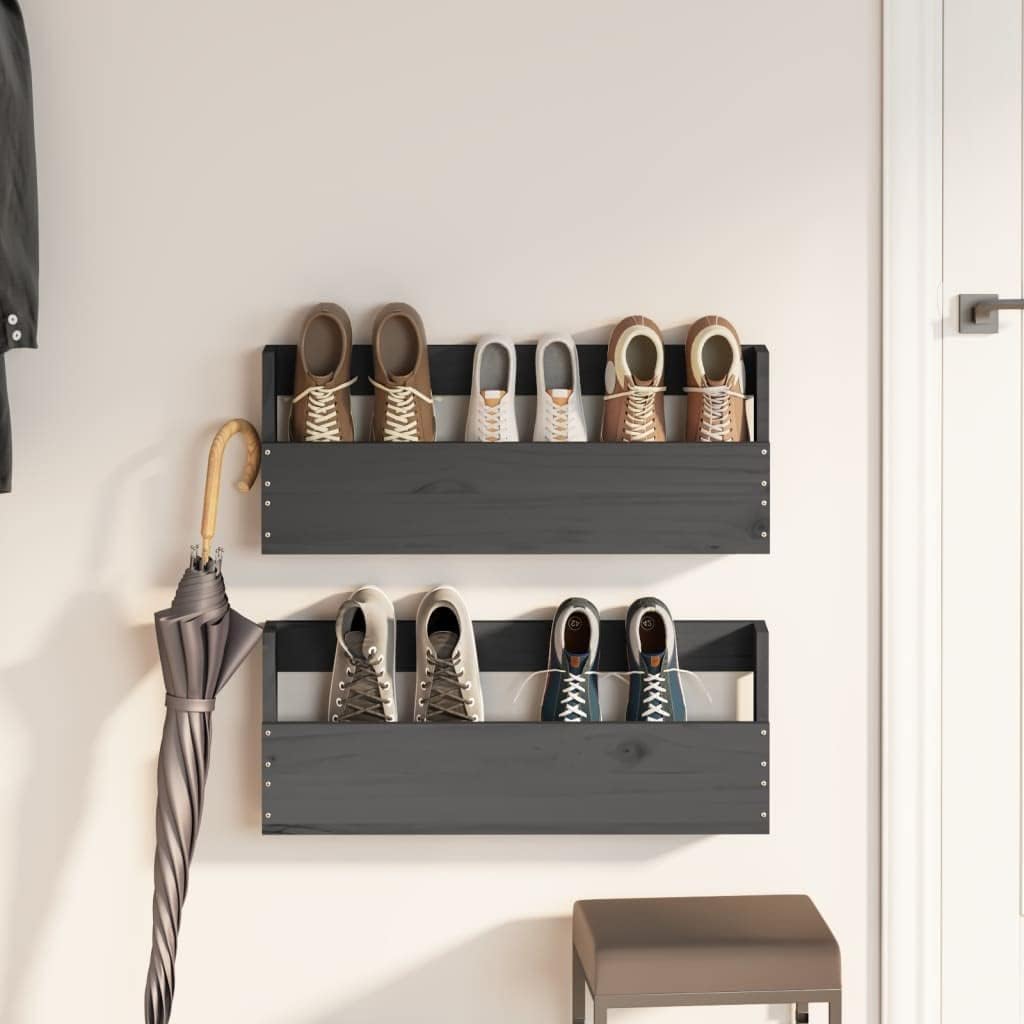Zapateros de pared 2 piezas Gris 23.2×3.5×9.1 in Madera maciza Pino
