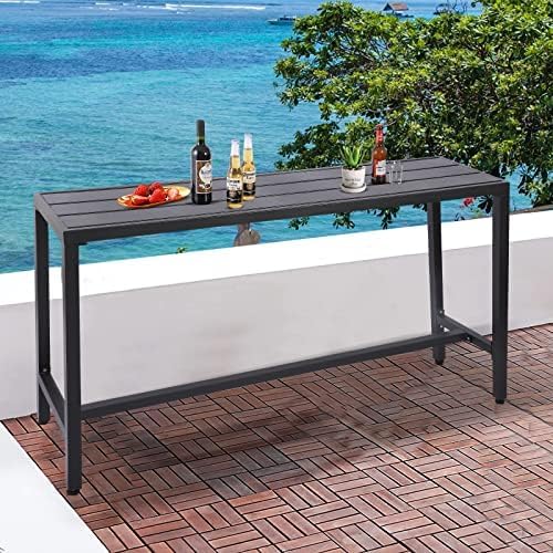 Mesa de bar al aire libre, mesa de barra de altura de mostrador de patio, mesa de bar rectangular de 63 pulgadas para patio, jardín, balcón, junto a