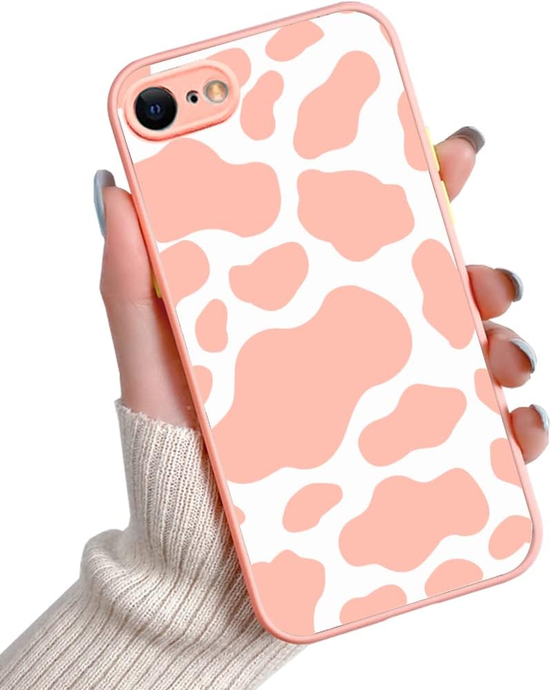 SUBESKING Funda para iPhone 78SE 2020 con estampado de vaca rosa, parte trasera de policarbonato duro mate translúcida con bonito diseño de patrón