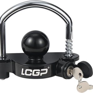 LCGP Bloqueo de acoplador de enganche de remolque negro con 2 llaves, bloqueo de acoplador universal, seguridad de almacenamiento ajustable, acero LCGP Bloqueo de acoplador de enganche de remolque negro con 2 llaves, bloqueo de acoplador universal, seguridad de almacenamiento ajustable, acero