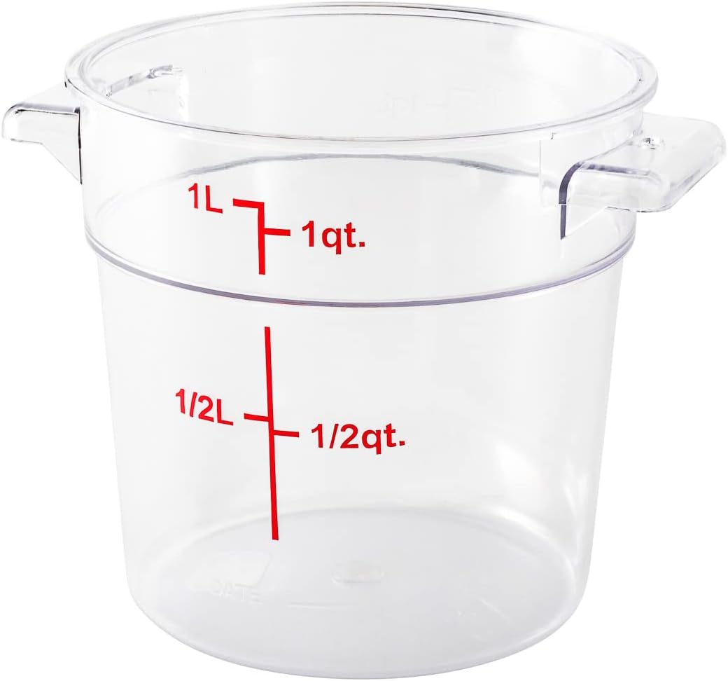 Restaurantware Met Lux – Contenedor de almacenamiento de alimentos de 1 cuarto de galón, 1 recipiente redondo de almacenamiento comercial, tapa se
