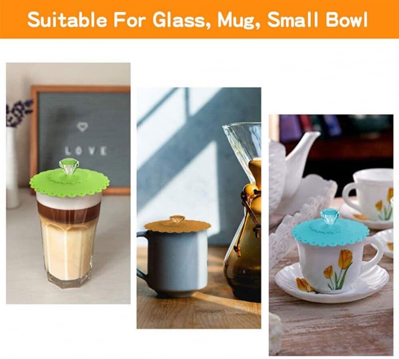 WEISIPU 6 piezas de cubierta de vaso de vidrio de silicona de dibujos animados, cubiertas reutilizables antipolvo para tazas de vidrio de bebida de