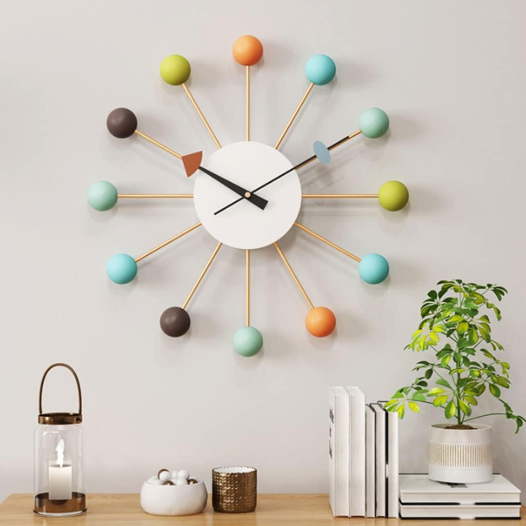 Reloj de pared Reloj de pared de bola de haya, silencioso, funciona con pilas, sin tictac, de 20 pulgadas, decorativo, de cuarzo, reloj grande para