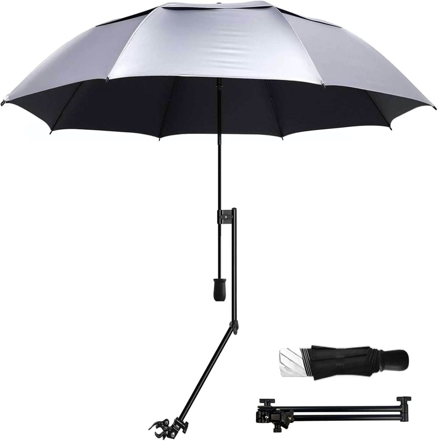 HOBVO Paraguas de golf UPF 50+ con abrazadera universal ajustable, paraguas portátil para lluvia, apertura y cierre manual, para silla de playa,