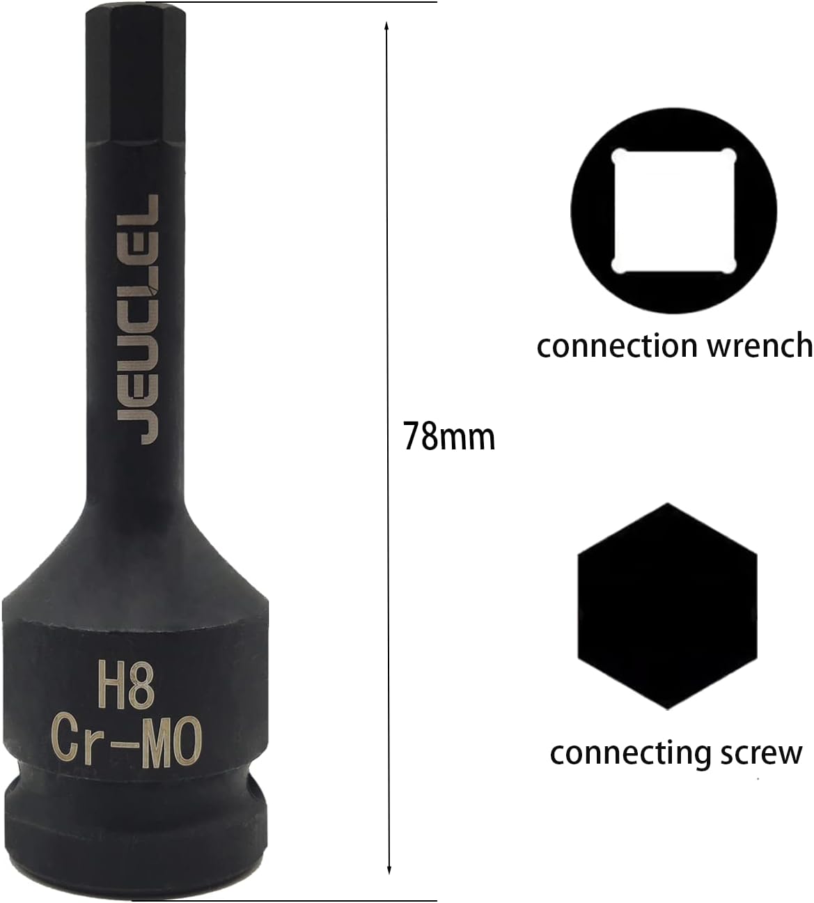 0.315 in Hex Impact Bit Socket, H8 12-Inch Impact Drive Allen Socket, Cr-Mo Acero Alargar Hex Destornillador Adaptador