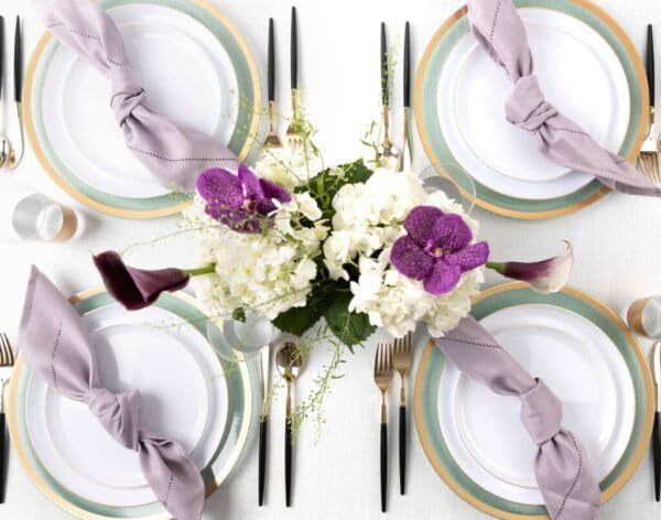 Blue Sky Edge Collection – Platos de plástico con borde dorado blanco de 6.3 pulgadas (paquete de 10)  Elegante vajilla desechable para eventos y