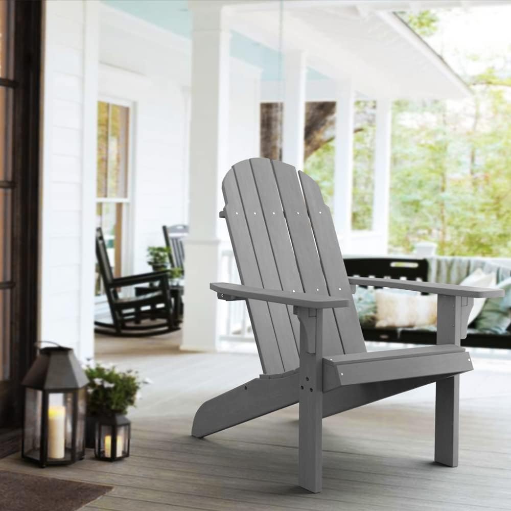 Silla Adirondack tradicional, aspecto de madera real, sillas de plástico para exteriores para todo tipo de clima, para fogata, patio, piscina, fácil