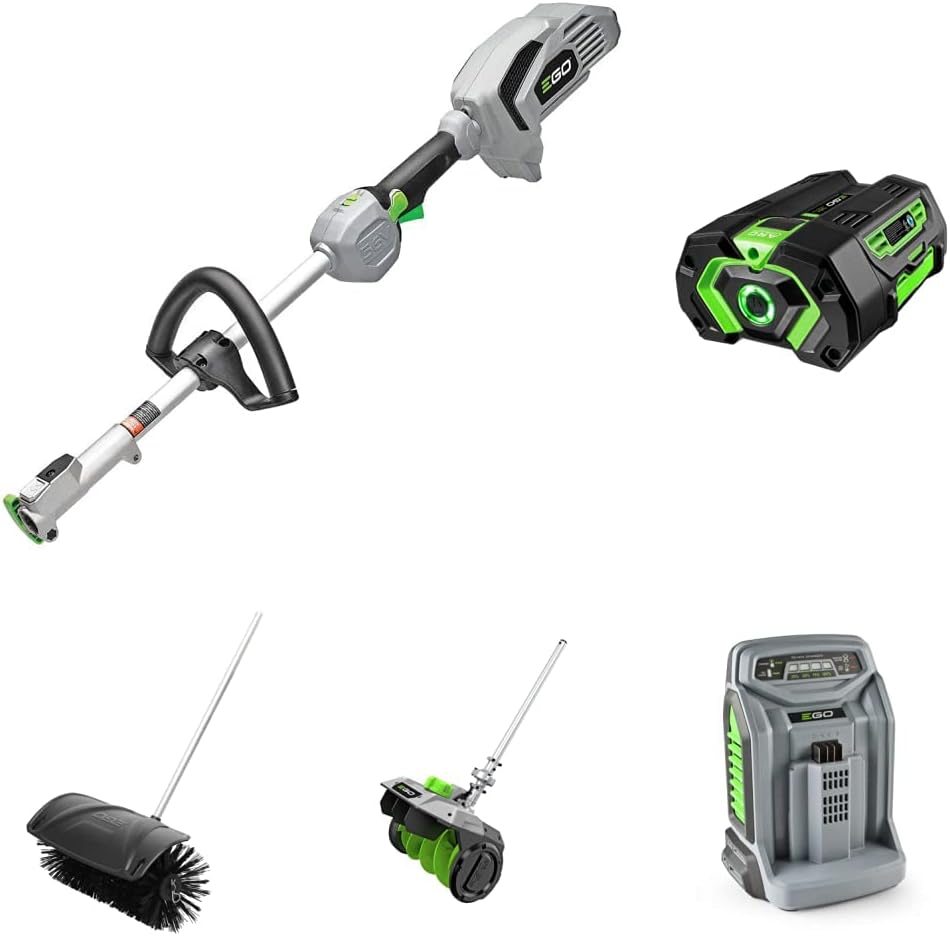 EGO Power+ Cabezal de alimentación de sistema de cabezal múltiple de iones de litio de 56 V con accesorio de pala de nieve y accesorio de cepillo de