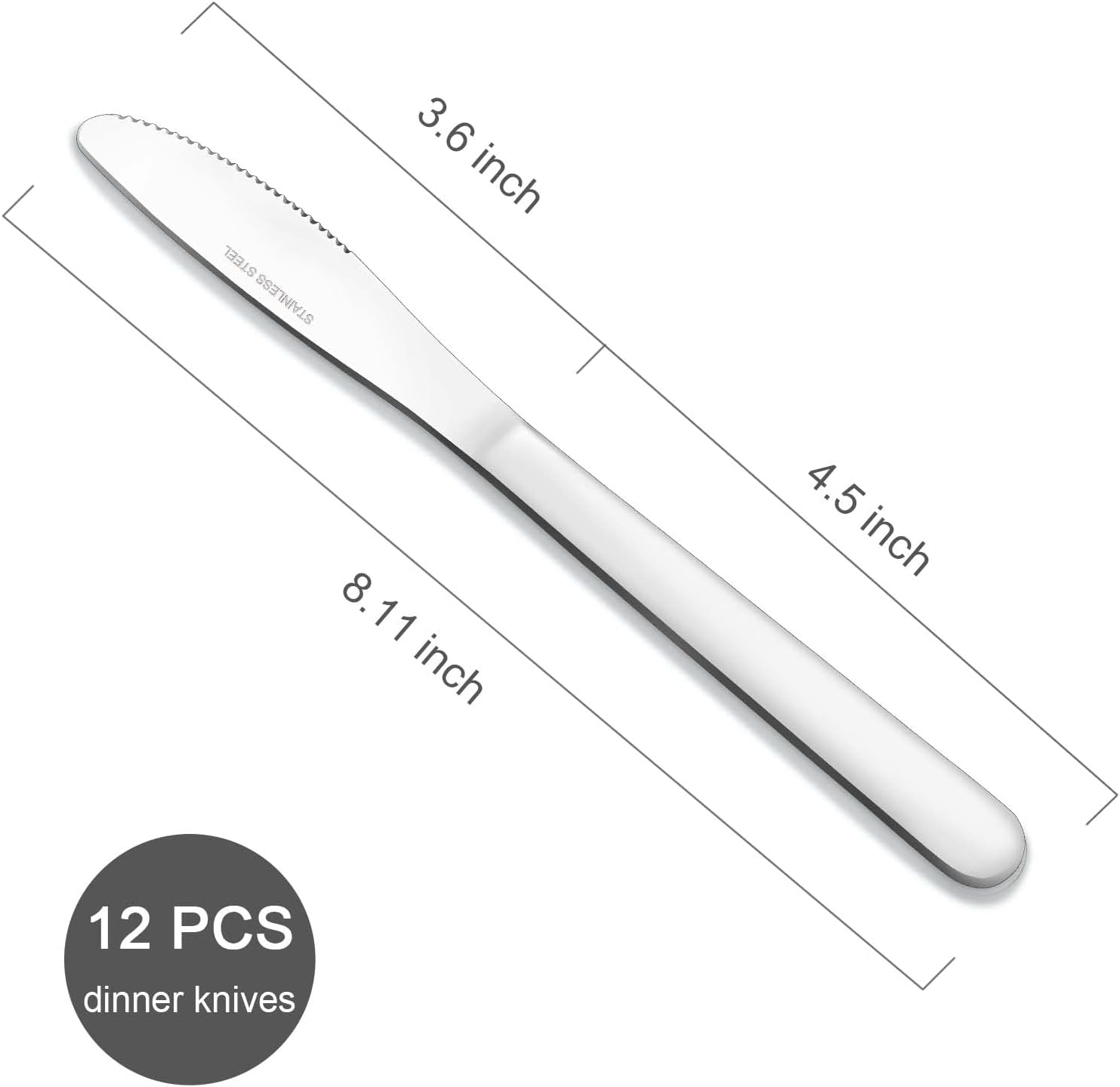 Juego de cuchillos de mesa de 12 piezas, juego de cuchillos de mesa de 8.1 pulgadas, cuchillo de mantequilla duradero, cuchillo de cena de acero