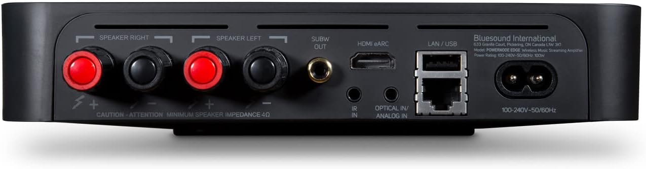 Bluesound Powernode Edge Amplificador inalámbrico de transmisión de música de alta resolución para múltiples habitaciones + control remoto RC1,