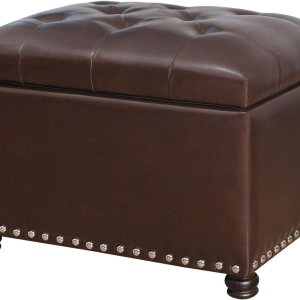 Joveco Cofres rectangulares de piel sintética con estilo otomano y organizador de almacenamiento (marrón) Joveco Cofres rectangulares de piel sintética con estilo otomano y organizador de almacenamiento (marrón)