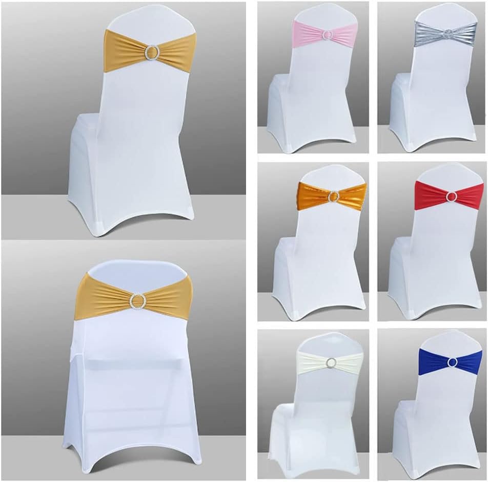 Bandas elásticas para sillas de elastano con hebilla deslizante para decoración de bodas y fiestas (dorado, 25 unidades)