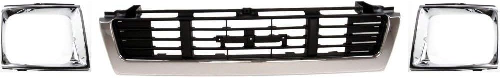 Evan Fischer Kit de puerta de parrilla y faro delantero compatible con Toyota Pickup 1989-1991, carcasa cromada central 4WD con inserto negro
