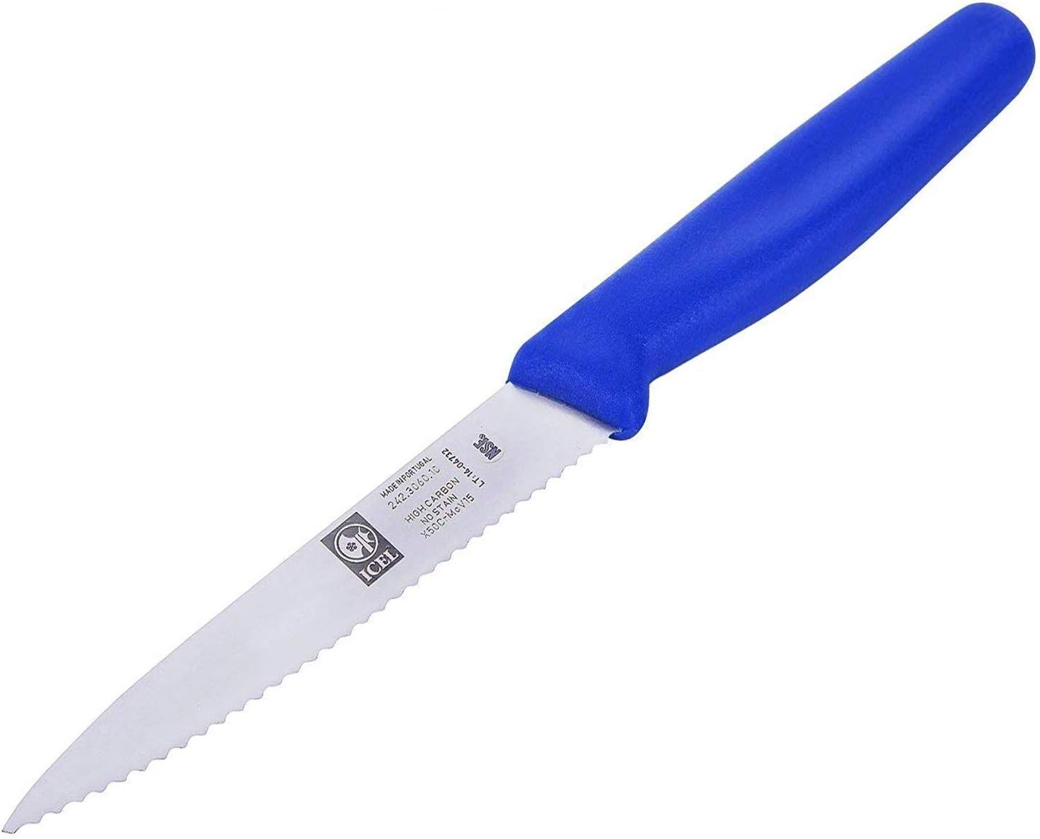 ICEL Cuchillo de pelar de 9 pulgadas, borde dentado, navaja de acero inoxidable alemán de alto carbono, hoja afilada, mango azul