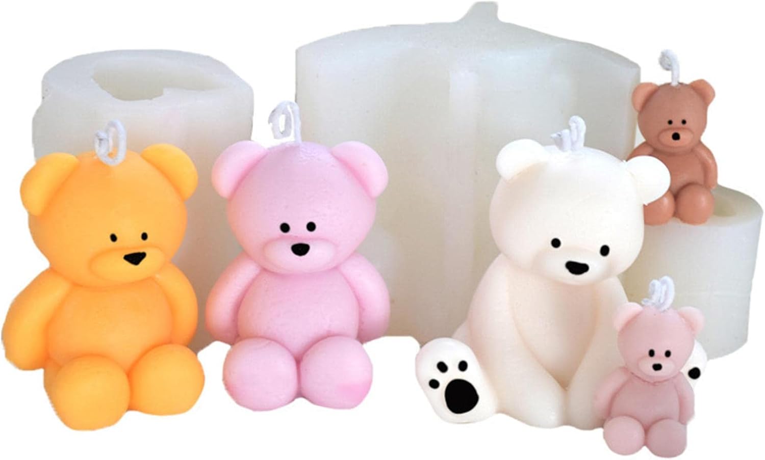 Moldes de silicona de oso 3D, 13 piezas de moldes de vela de resina de animales lindos, moldes de fundición de resina epoxi de oso de dibujos