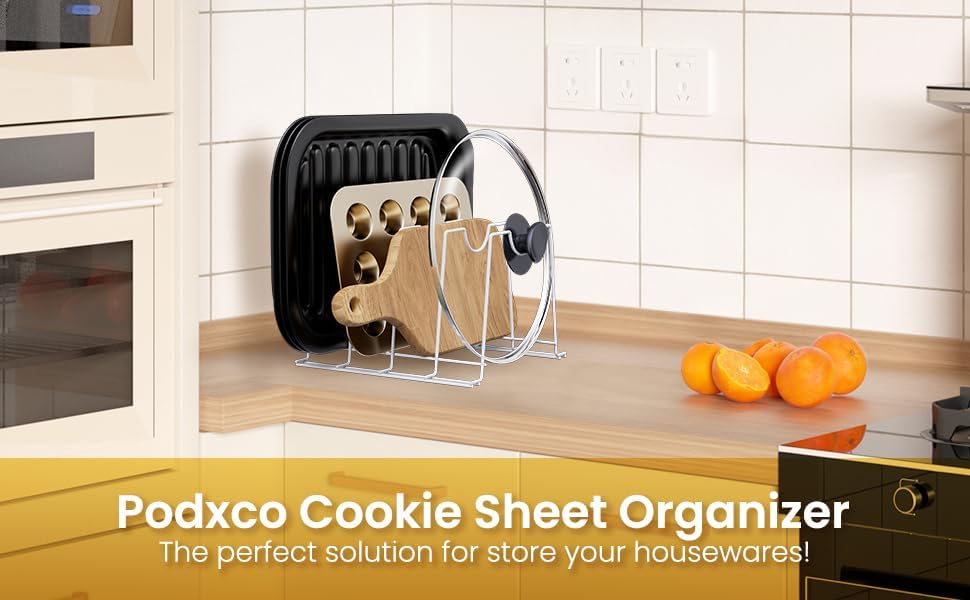 Paquete de 2 organizadores de hojas de galletas, soporte para tabla de cortar, organizador de tablas de cortar de alambre de metal a prueba de