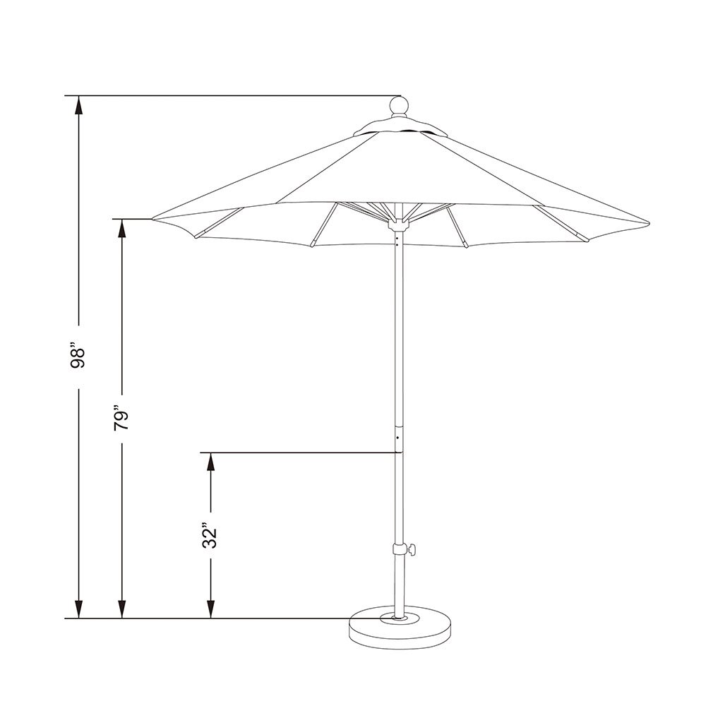 California Umbrella 7.5′ ronda de aluminiofibra de vidrio paraguas, empuje abierto, poste blanco, tela blanca de olefina