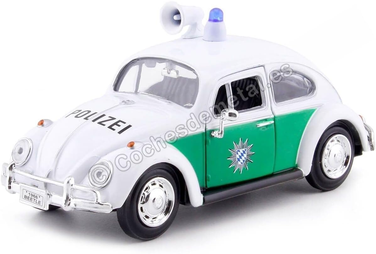 1966 Volkswagen Beetle Alemán Policía Coche Blanco y Verde 124 Diecast Model Car por Motormax