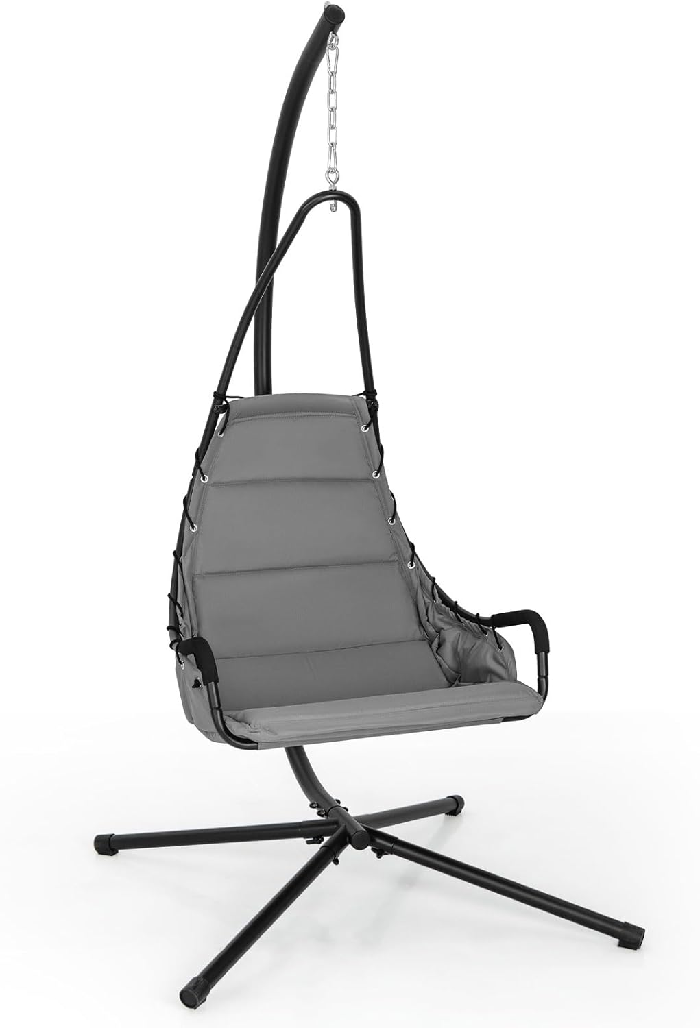 Tangkula Silla columpio con soporte, silla colgante de huevo para interiores y exteriores con cojín, silla hamaca para interiores y exteriores con