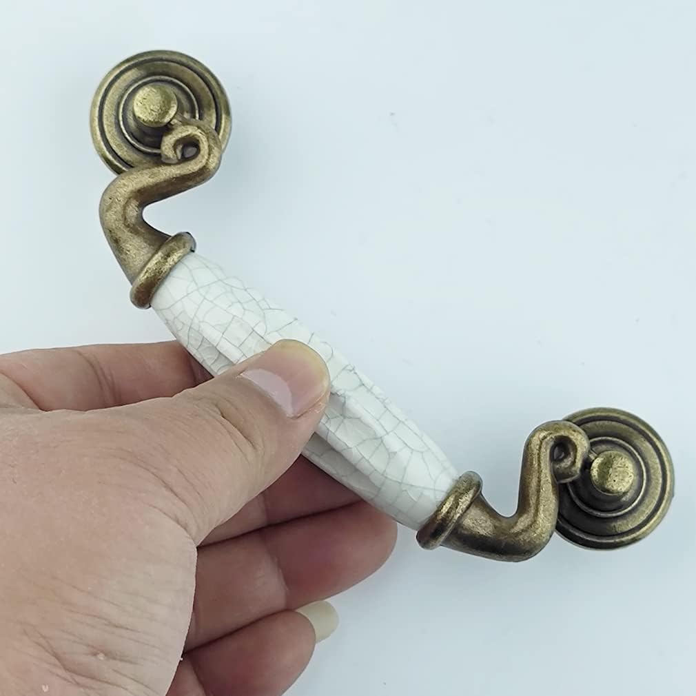 MuDuJia Paquete de 4 tiradores de cajón de cerámica de 4 12 pulgadas, tiradores de cajón de bronce antiguo para pomos de armario de cocina, 4.5