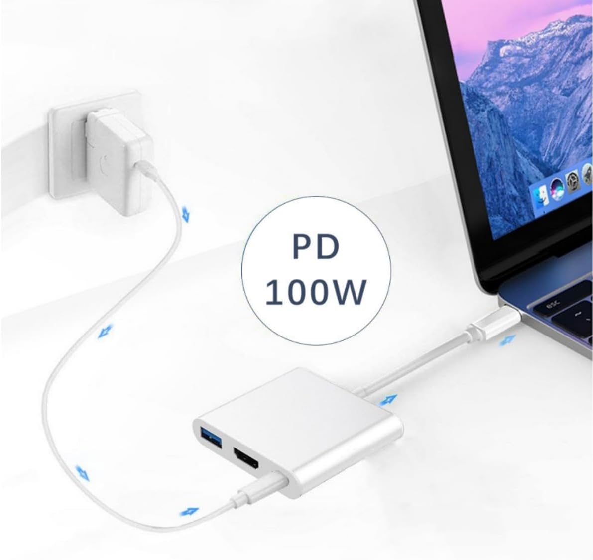 Estación de acoplamiento 4K 30Hz 3 en 1 sin demora convertidor PD a HDMI Adaptador de teléfono celularportátil Puerto HDM Tipo C USB 3.0 Soporte