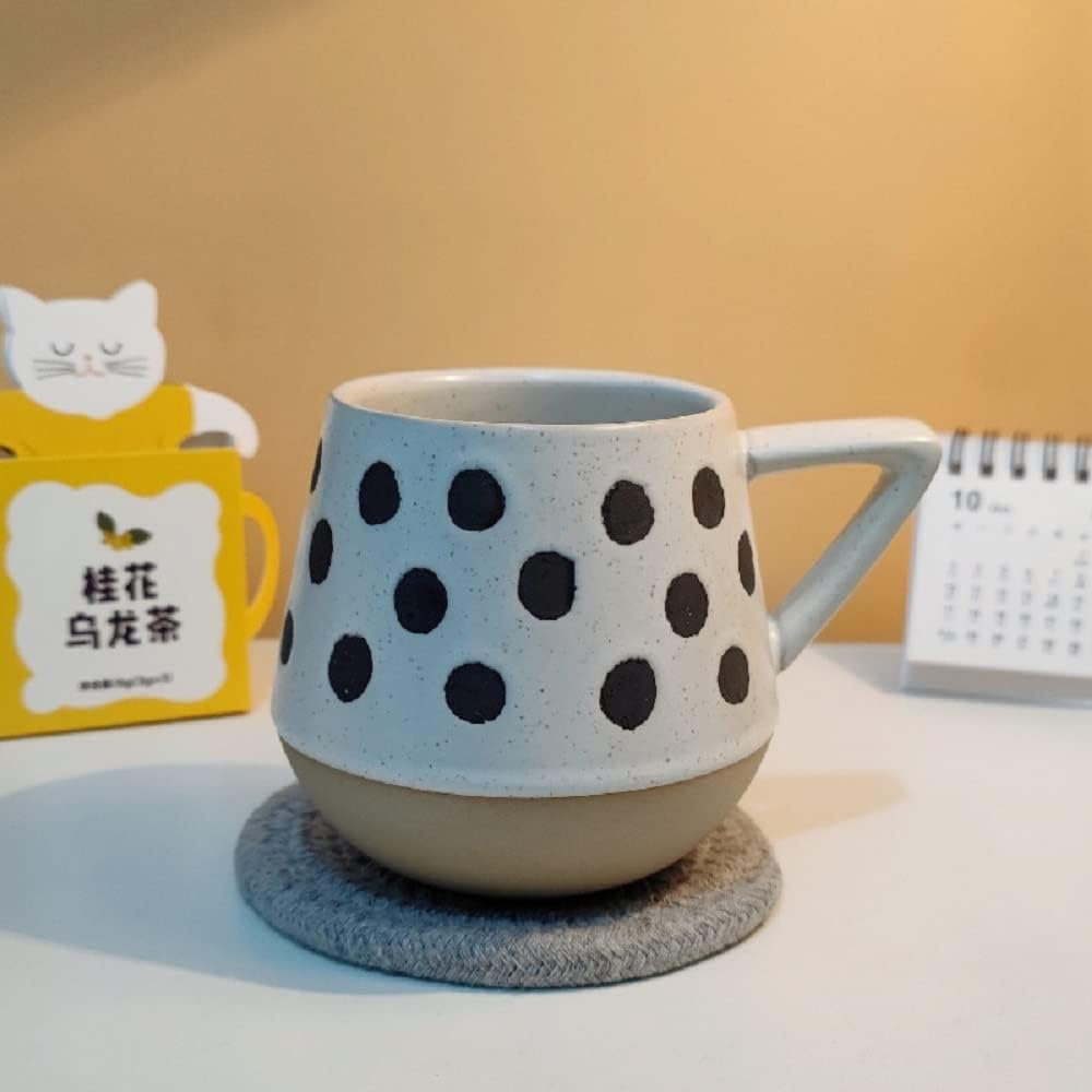 EXIGENT Funnel Taza de té de café japonesa de cerámica coleccionable 6.8 fl oz – 7oz (Boba_Dots)