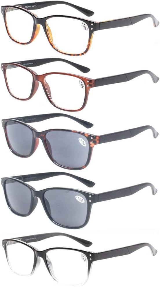 JOSCHOO Gafas de lectura, paquete de 5 lentes de calidad para lectores de calidad, bisagra de resorte, color negro, de diseñador moderno para
