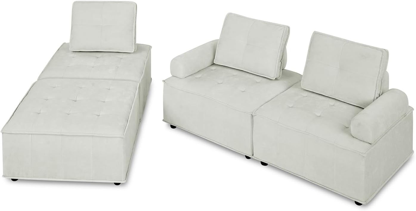 NOLLAM Sofá modular moderno, sofá modular tapizado en forma de L de 99 pulgadas con marco resistente y cojín trasero extraíble, combinación de