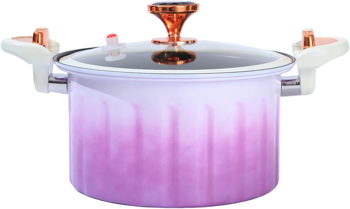 Olla a presión de 8 litros, sartenes micro braiser, olla de presión antiadherente con revestimiento de esmalte, con tapa, sello de silicona, válvula