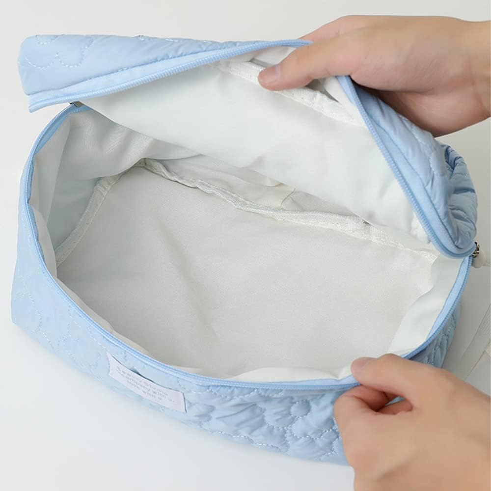 AMULOKRU Bolsa de maquillaje de algodón, bolsa grande de viaje para cosméticos, acolchada, 2 unidades, capacidad espaciosa, bolsa organizadora de