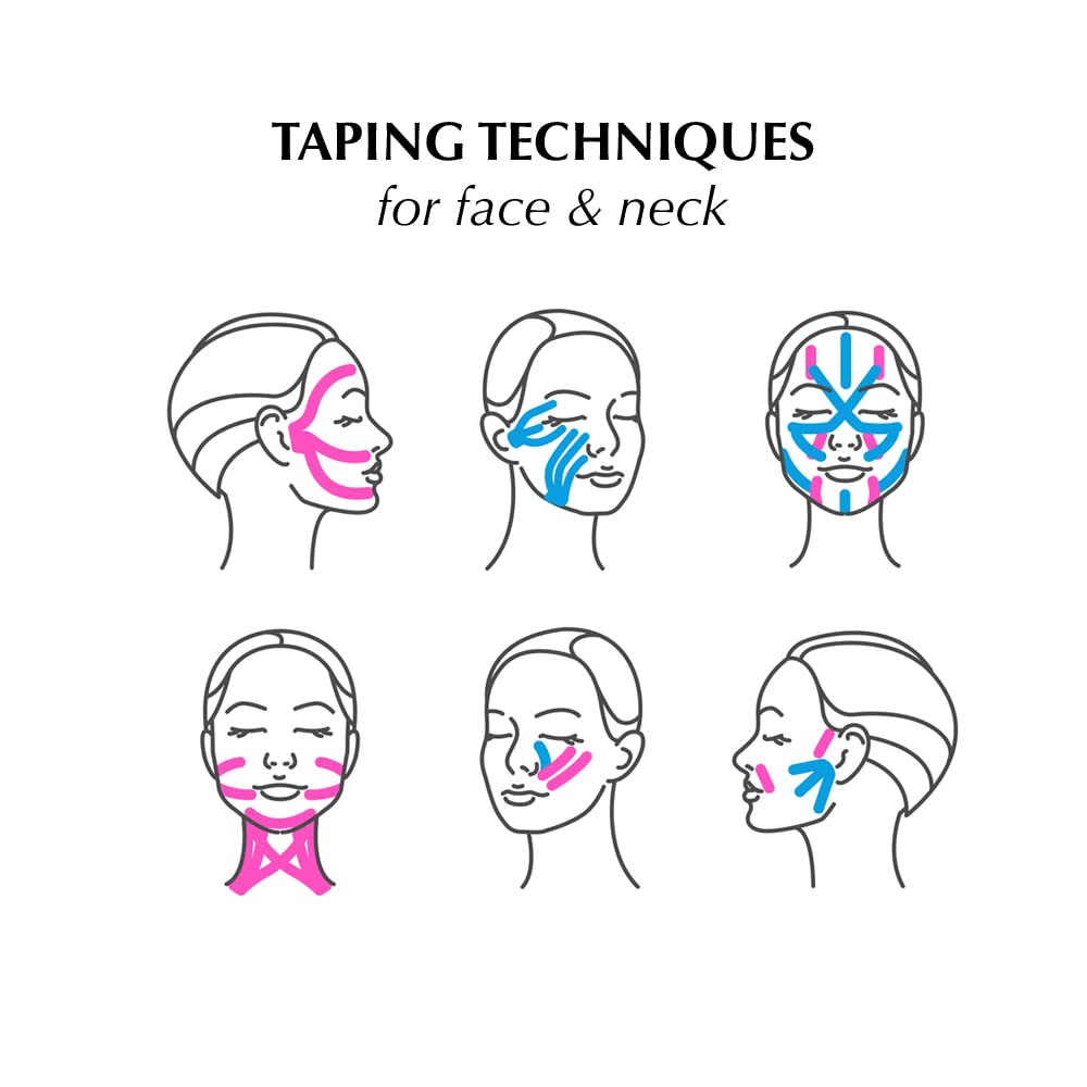 Comfordent Kinesio – Cinta para estiramiento facial y cuello, antiarrugas, liberación miofascial (rosa intenso)