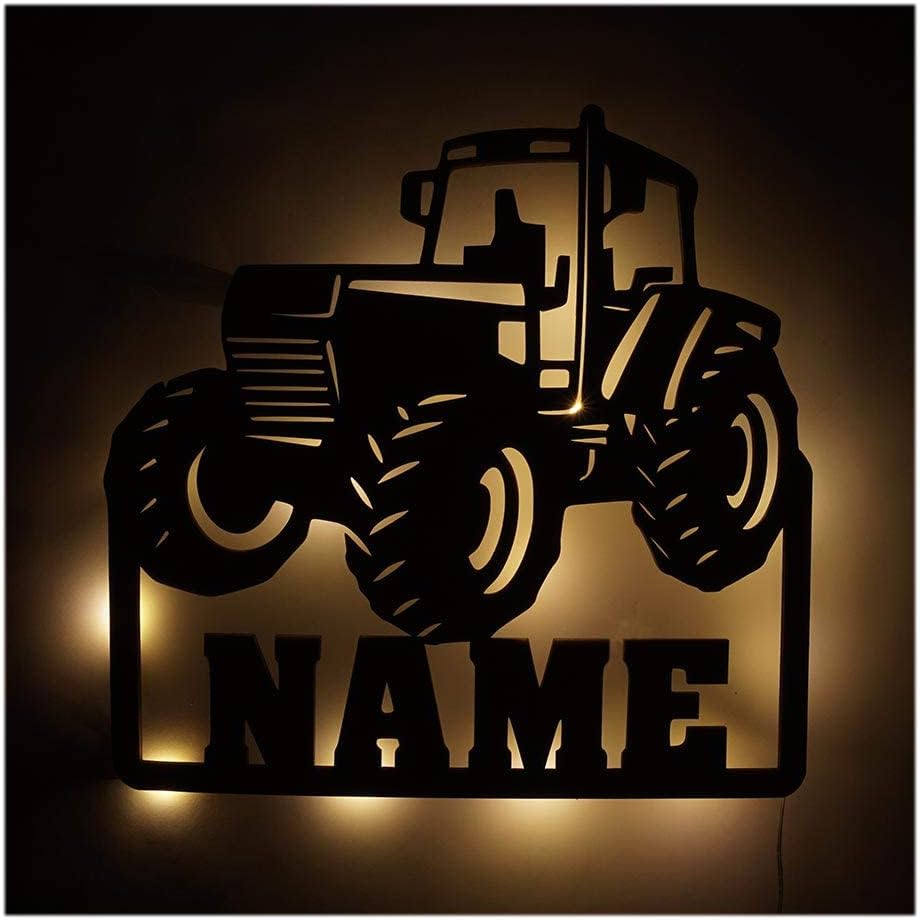 NEID – Tractor granjero personalizado  Regalos para adultos, niños y hombres, para niños y niñas, luz nocturna LED de tractor de madera única
