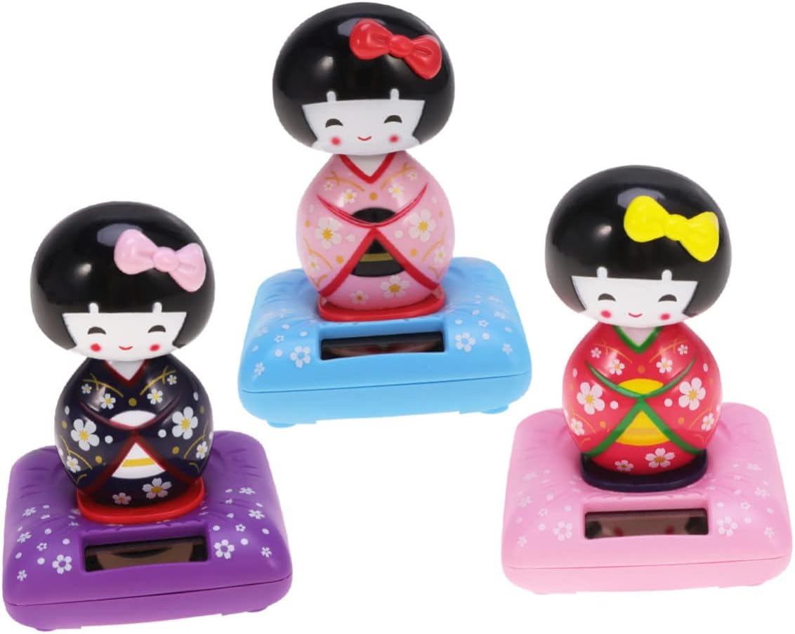 NOLITOY Juguetes de baile de coche con energía solar, kimono, muñeca sacudida, juguete de coche, quimono solar, muñequera, cabezas de burbujas,