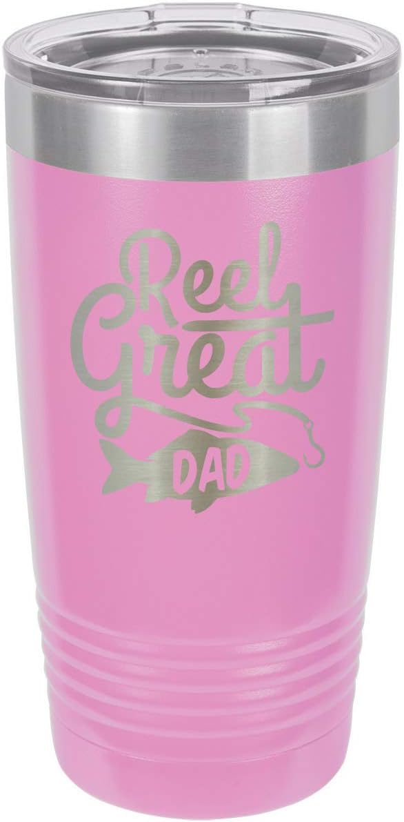 REEL GREAT DAD LIGHT PURPLE Vaso de bebida de 20 onzas con pajita  Taza de viaje grabada con láser  Comparar con Yeti Rambler  Idea de regalo para