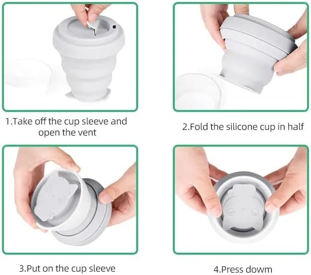 Taza de café de viaje plegable taza aislada vaso batido con tapa silicona reutilizable para llevar, plegable, de silicona, plegable, agua fría y