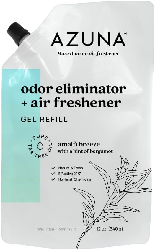 Azuna Bolsa de repuesto de gel removedor de olores totalmente natural, purificador de aire con aceite de árbol de té, a base de plantas y larga