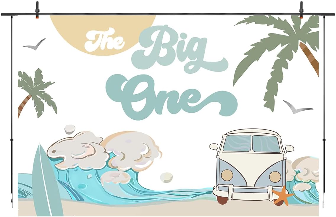 The Big One – Telón de fondo de 1er cumpleaños para niños, retro, tabla de surf, playa, fiesta, fotografía, fondo para niños, decoración de fiesta