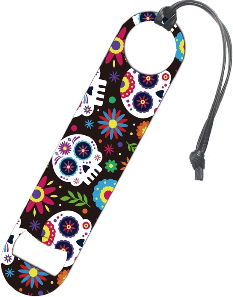 Abrebotellas de calavera de azúcar, decoración del día de los muertos, abridor de botellas de acero inoxidable, barra de velocidad plana para