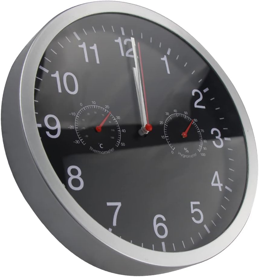 Reloj de pared silencioso de 10 pulgadas, funciona con pilas, movimiento de barrido, cubierta de vidrio, marco de aluminio plateado, para cocina,