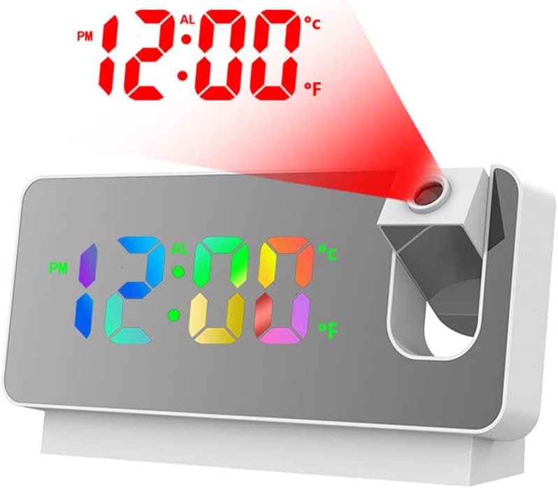 RUNAAJA – Reloj despertador digital LED inteligente, proyector de temperatura, tiempo, pantalla LCD, reloj despertador de proyección para