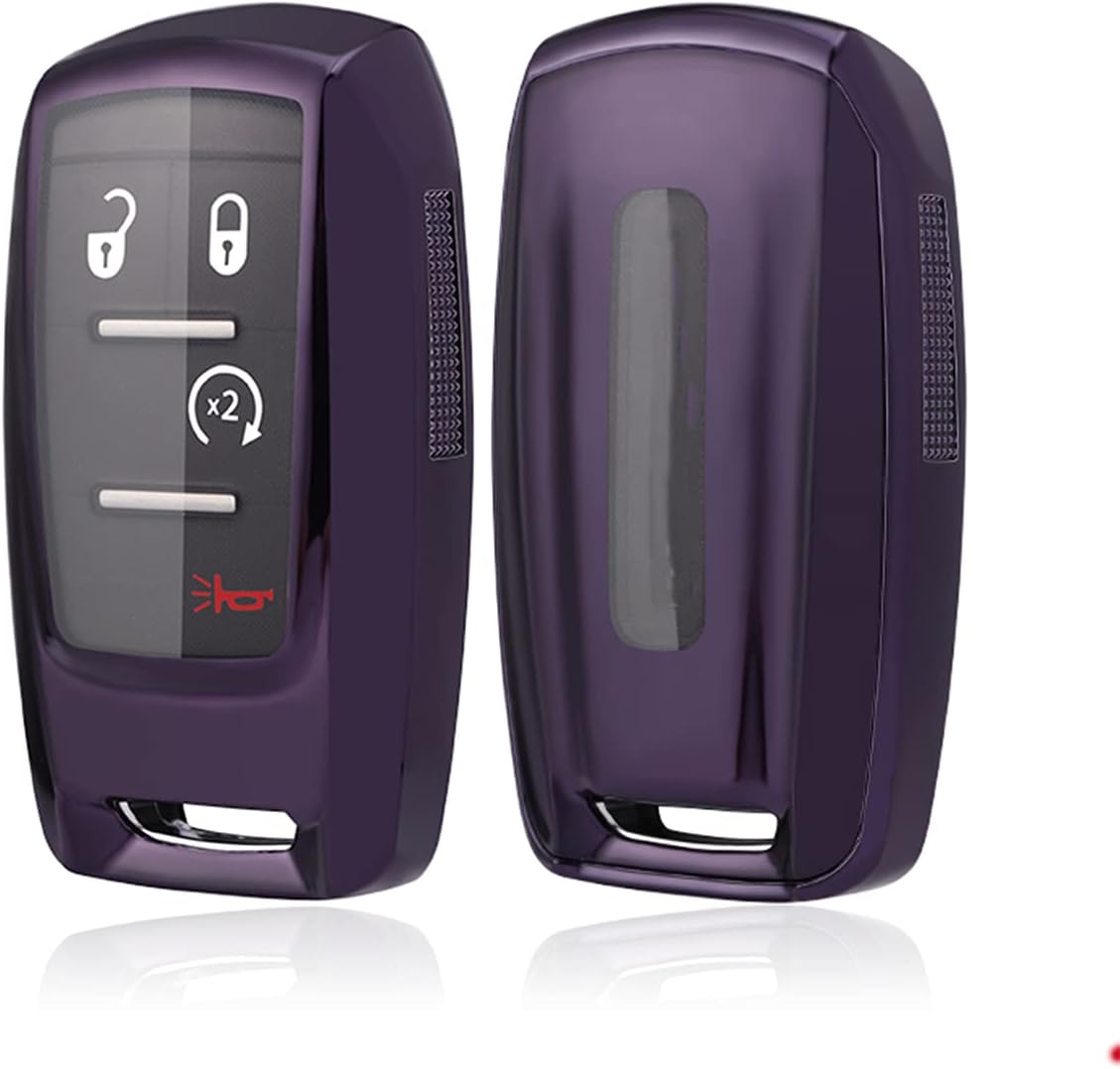 Funda para llavero para Dodge Ram 1500 2019, 2020, 2021, accesorios de TPU suave, soporte remoto de piel, funda de entrada sin llave (morado)