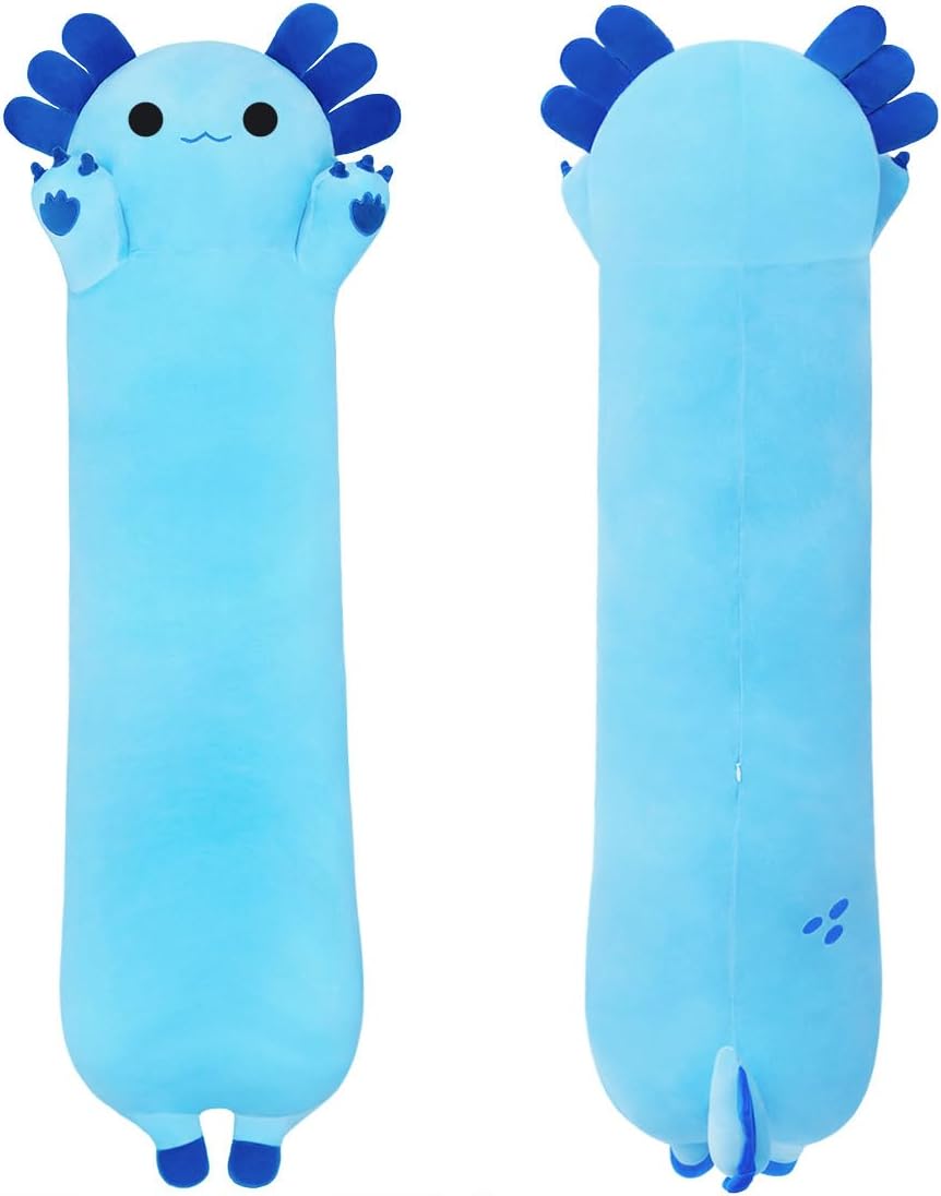 Juguete de ajolote de peluche de 43.3 pulgadas, almohada corporal de juguete de ajolote, regalo para niños y niñas (azul, 43.3 pulgadas)